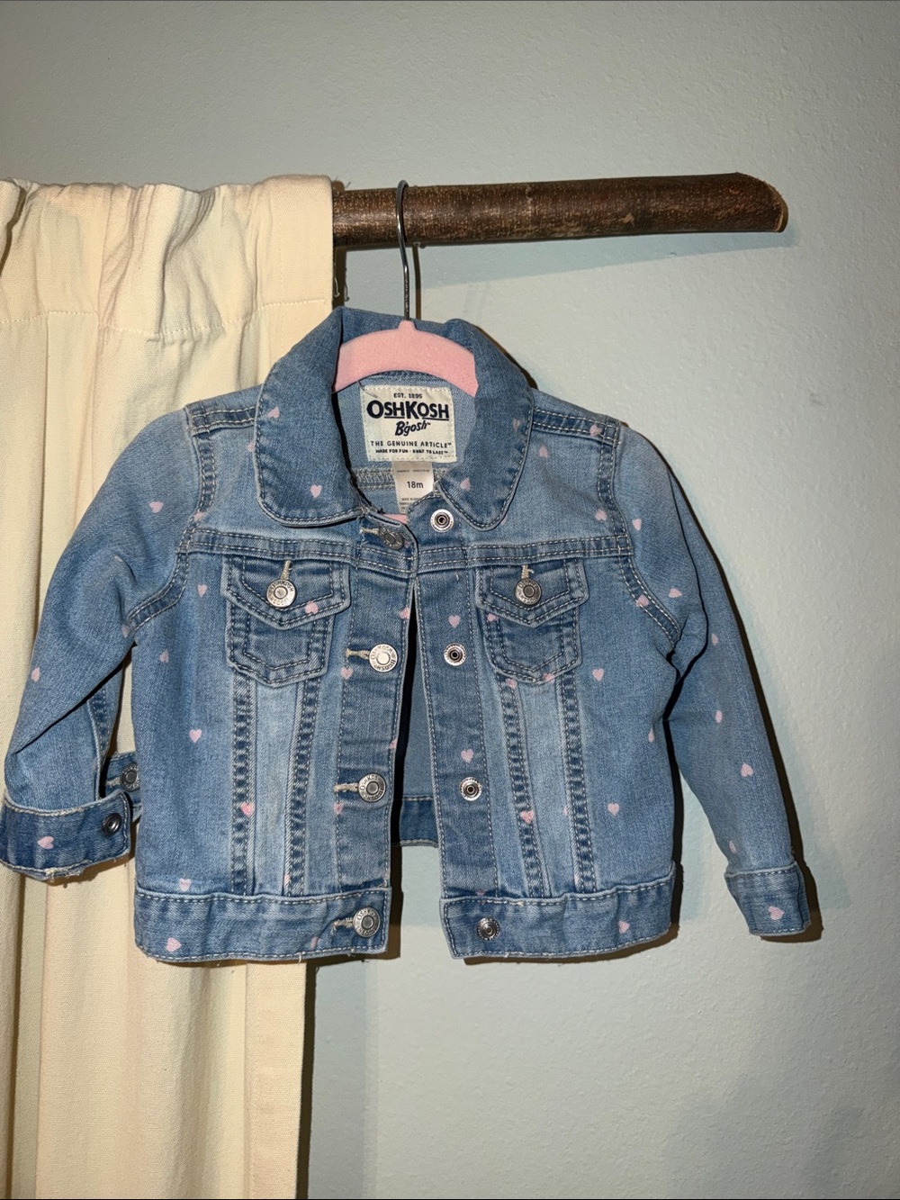 OshKosh B'gosh Light Blue Denim Jacket with Pink Heart Accents